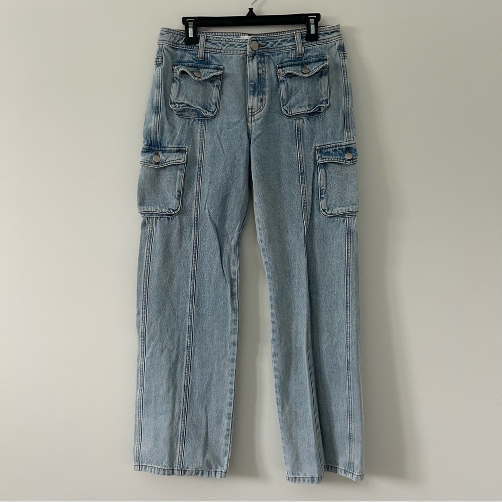 Superdown Brittany Mid Rise Y2K Cargo Light Wash Baggy Denim Straight Jeans 26